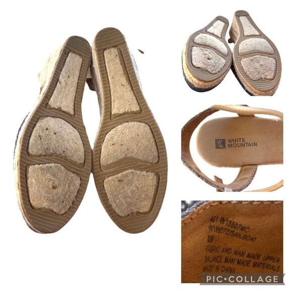 White Mountain Navy Denim Espradilles Wedge Beaded Metallic Sandals NWOB Size 8 - Picture 7 of 8